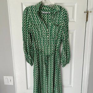 Green and White collard maxi dress